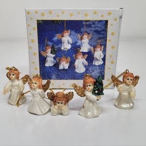 VTG 90S Mini Christmas Angel Ornaments set of‎ 5 Resin Tree Decor Religious